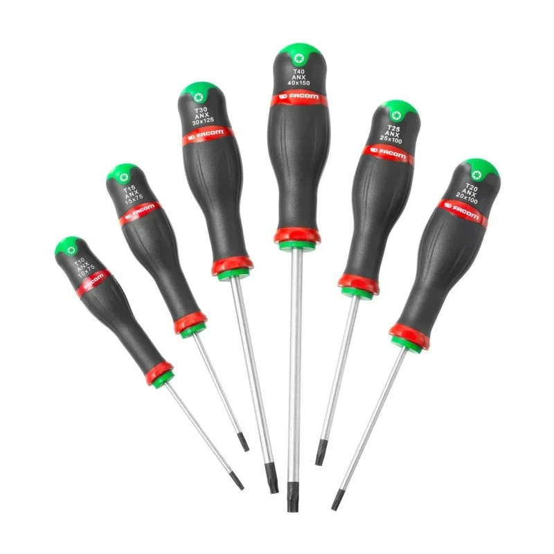 Facom Torx Standard Screwdriver Set 6-Piece ATX.J6, Tri-Coated Blade, CNC Machined Tips, Chemical Resistant Handles