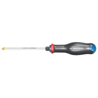 Facom Pozidriv Screwdriver with PZ1 Tip, 100 mm Blade Length, 209 mm Overall Length, Silicon Carbon Blade ATWDH1X100
