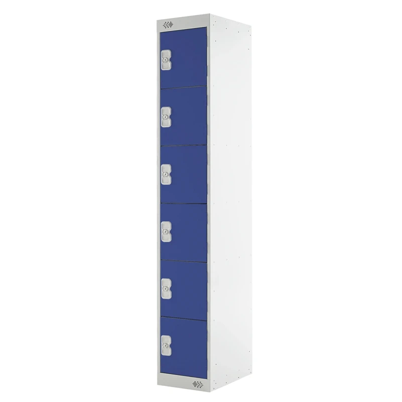 RS PRO 6 Door Steel Blue Industrial Locker 1800 mm x 300 mm x 450 mm 521-352
