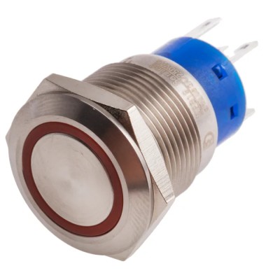 RS PRO Illuminated Momentary Push Button Switch, Panel Mount, 19.2 mm Cutout, SPDT, Red LED, IP67, 250 V AC 5A 111-5774