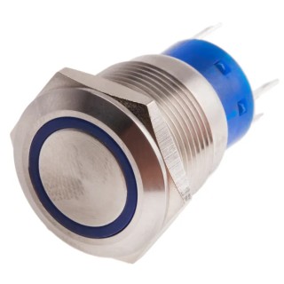 RS PRO Illuminated Momentary Push Button Switch Panel Mount SPDT Blue LED IP67 250V AC 111-5788