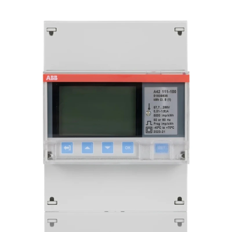 ABB 1 Phase Transformer Connected LCD Energy Meter 6A Max Current, A42 Series 2CMA170555R1000 A42 MON 6A TC STEEL MID