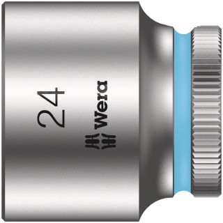 Wera 3/8 in Drive 24 mm 6 Point Square Socket Chrome Vanadium Steel 32mm Overall Length 05003568001