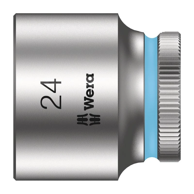 Wera 3/8 in Drive 24 mm 6 Point Square Socket Chrome Vanadium Steel 32mm Overall Length 05003568001