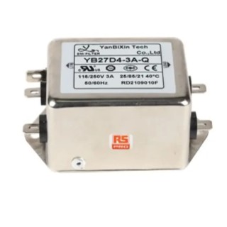 RS PRO Chassis EMI Filter 3A 250V ac 50Hz 60Hz Fast-On Termination 1 Phase 237-8719