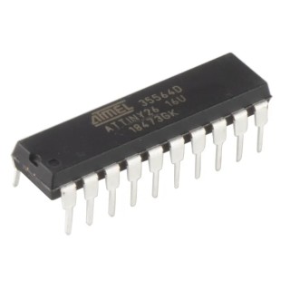 Microchip 8-bit AVR Microcontroller, 16 MHz, 2 kB FLASH, 20-Pin PDIP ATTINY26-16PU