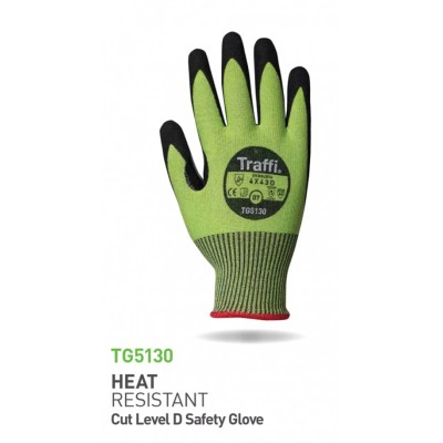 Traffi Liquid/Oil Repellent Gloves Green Fibreglass, Polyester, Aramid, Elastane Size 9 Nitrile Coating TG5130