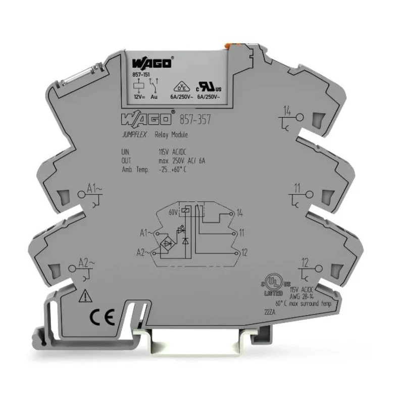 WAGO Electromechanical Interface Relay DIN Rail Mount 115V AC/DC Coil 6A Current 857-357