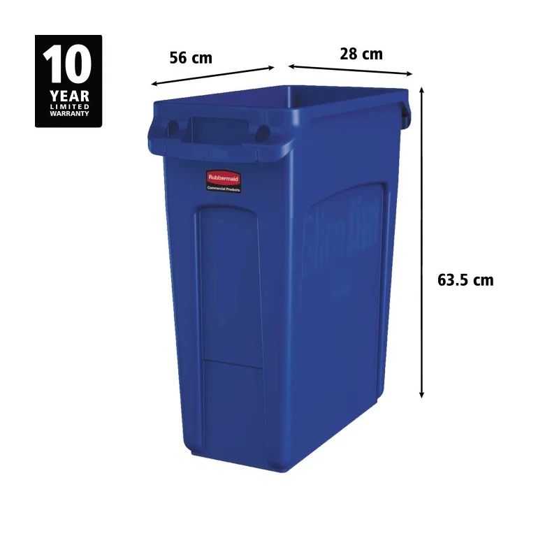 Rubbermaid Commercial Products Blue Plastic Waste Bin 61L Slim Jim Model 1971257