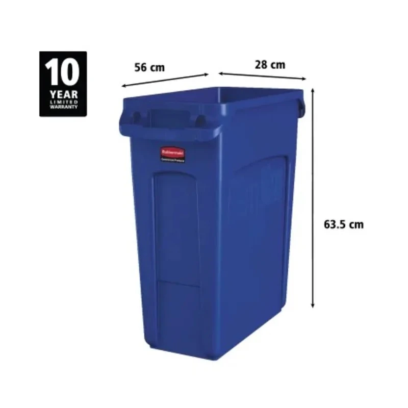 Rubbermaid Commercial Products Blue Plastic Waste Bin 61L Slim Jim Model 1971257