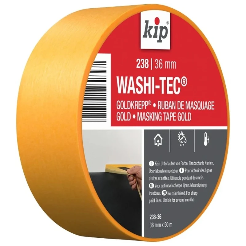 KIP Gold WASHI TEC PREMIUM Masking Tape 36mm x 50m Acrylic Adhesive 0.09mm Thickness 238-36 222604