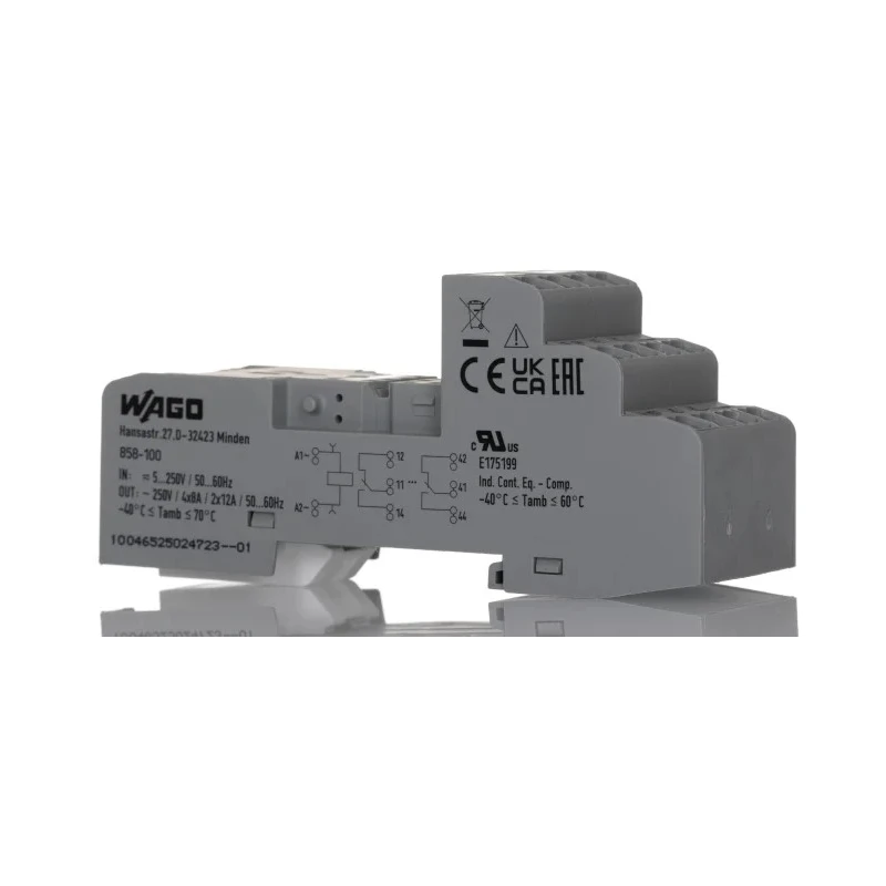 WAGO 14 Way 250V AC DIN Rail Relay Socket with Cage Clamp Terminal 858-100