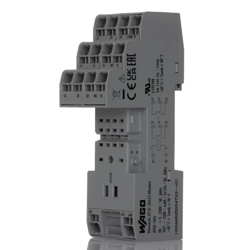 WAGO 14 Way 250V AC DIN Rail Relay Socket with Cage Clamp Terminal 858-100