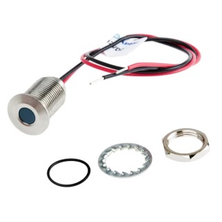RS PRO Blue Panel Mount Indicator 10.8, 13.2V DC 20mA Lead Wire Termination IP67 Flush Bezel 139-3359