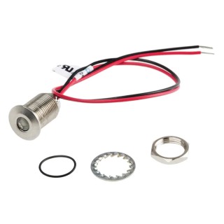 RS PRO Red Panel Mount Indicator, 21.6V to 26.4V DC, 20mA Current, Lead Wire Termination, IP67, Flush Bezel, 17.2mm 139-3366