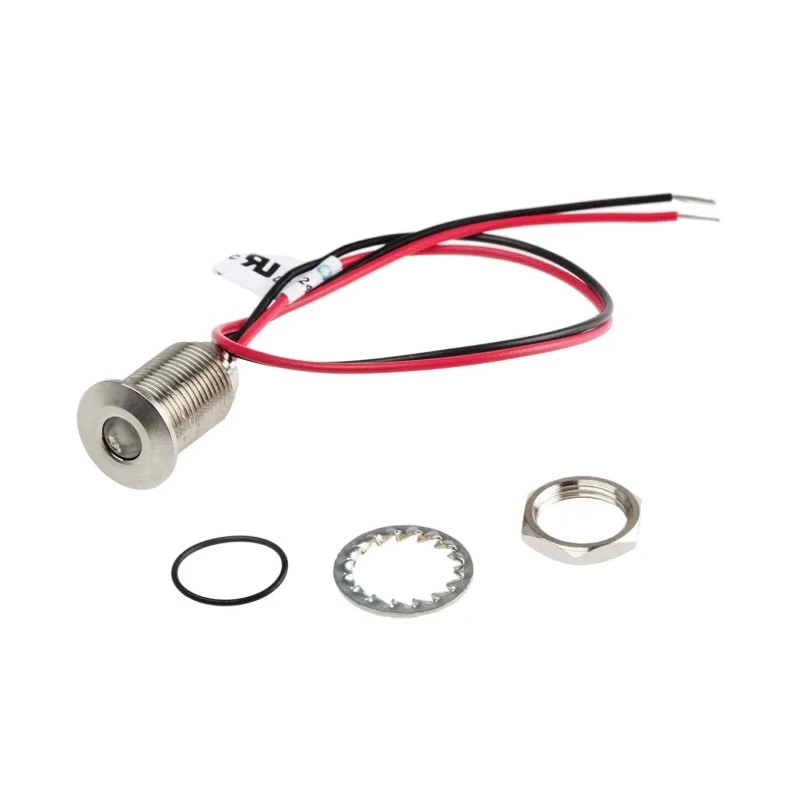 RS PRO Red Panel Mount Indicator, 21.6V to 26.4V DC, 20mA Current, Lead Wire Termination, IP67, Flush Bezel, 17.2mm 139-3366