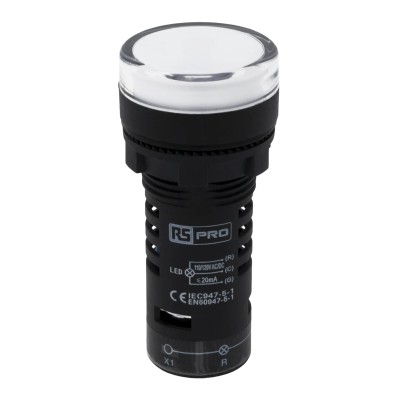 RS PRO Panel Mount Green and Red LED Indicator 22 mm Cutout 110V AC IP65 Round 144-1176