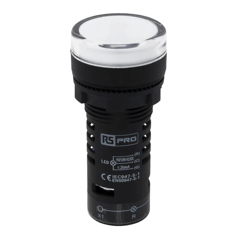 RS PRO Panel Mount Green and Red LED Indicator 22 mm Cutout 110V AC IP65 Round 144-1176