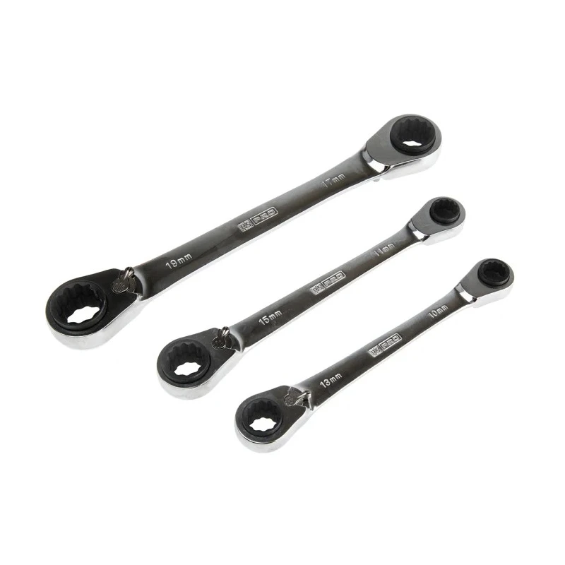 RS PRO 3-Piece Ratchet Combination Spanner Set, Sizes 17 mm, 11 mm, 10 mm, Chrome Vanadium Steel 144-7566