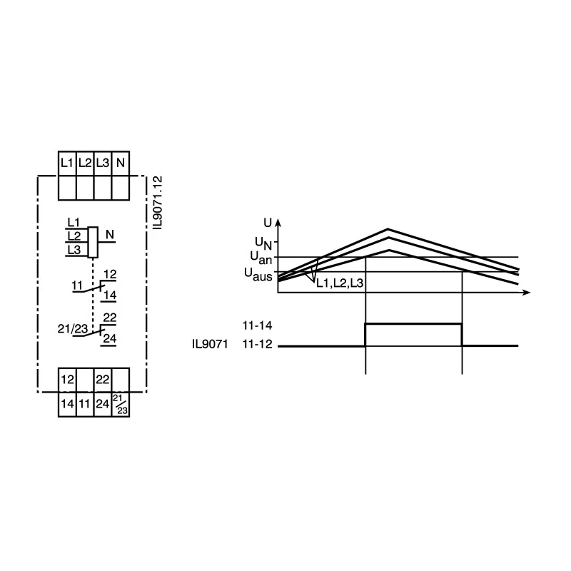 Dold Monitoring Relay 3 Phase 0.7 to 1.1 UN Monitor Range DPDT Contact Configuration DIN IL9071.12 3/N AC400/230V 0.85UN 4%