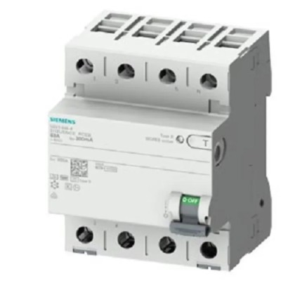 Siemens SENTRON 5SV3xxx Series Residual Current Circuit Breaker 63A 4-Pole 500mA Type B 0.8kA 400V ac 5SV3746-4