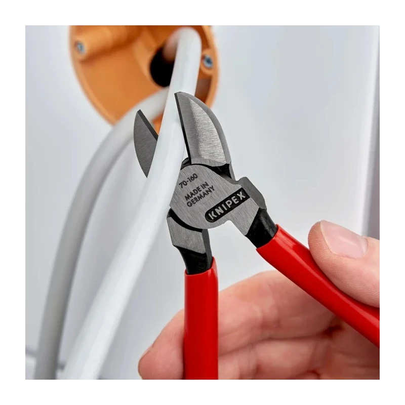 Knipex Side Cutter with Bevel Cut, Steel Jaw, Bi-Metal Handle, Plastic Grip, 160mm, Model 70 01 160
