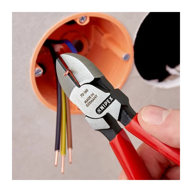 Knipex Side Cutter with Bevel Cut, Steel Jaw, Bi-Metal Handle, Plastic Grip, 160mm, Model 70 01 160