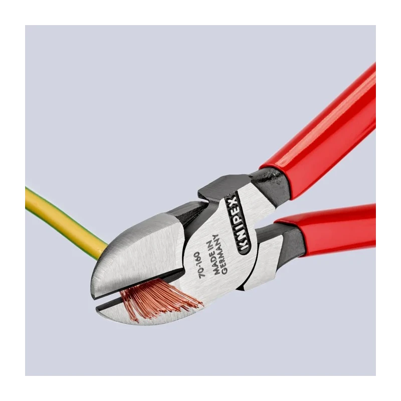 Knipex Side Cutter with Bevel Cut, Steel Jaw, Bi-Metal Handle, Plastic Grip, 160mm, Model 70 01 160