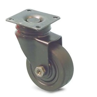 Guitel Hervieu Swivel Castor with 40 kg Load Capacity, 50 mm Rubber Wheel, Black Epoxy Pressed Steel Frame 366510