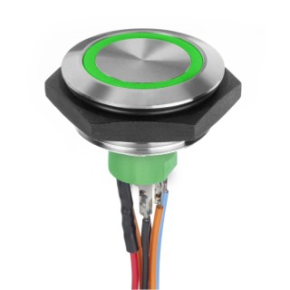 APEM Illuminated Vandal Proof Push Button Switch, Momentary, Panel Mount, 30.2 mm Cutout, SPST, Green LED AV5V122000074BK