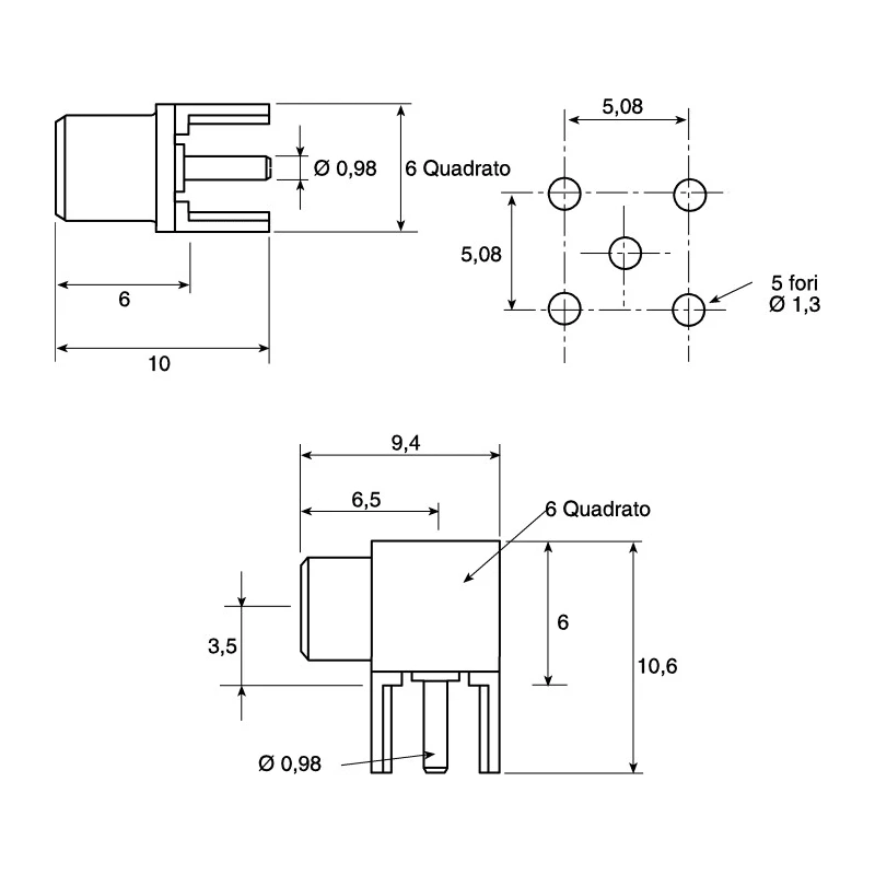 Radiall MCX Series Coaxial Connector Through Hole Female MCX 50 Ω Right Angle Body Solder R113665000W
