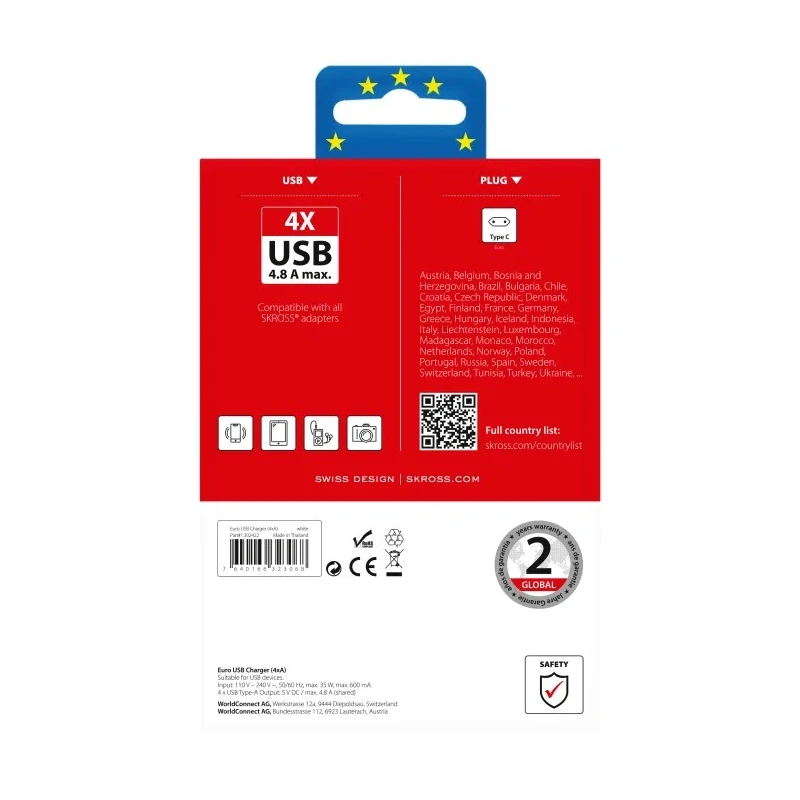 SKROSS 4 Output USB Type A AC-DC Converter Power Supplies AC/DC Adapter Type C 24W 5V DC Output 4.8A SKR-0090