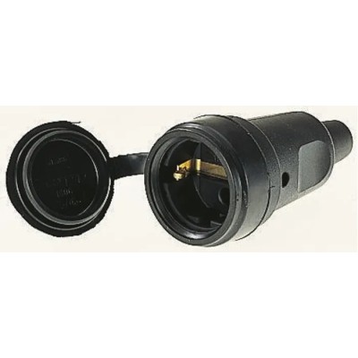 Kopp Female Black Schuko Clutch with Lid IP44 Rubber 2P+E Mains Connector Accessory IP44