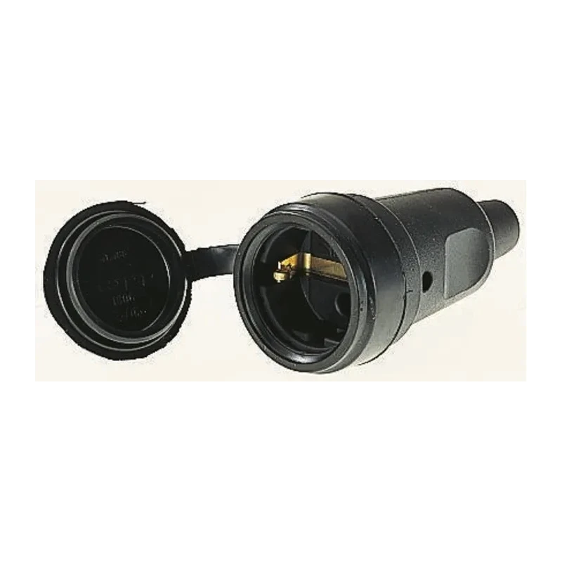 Kopp Female Black Schuko Clutch with Lid IP44 Rubber 2P+E Mains Connector Accessory IP44