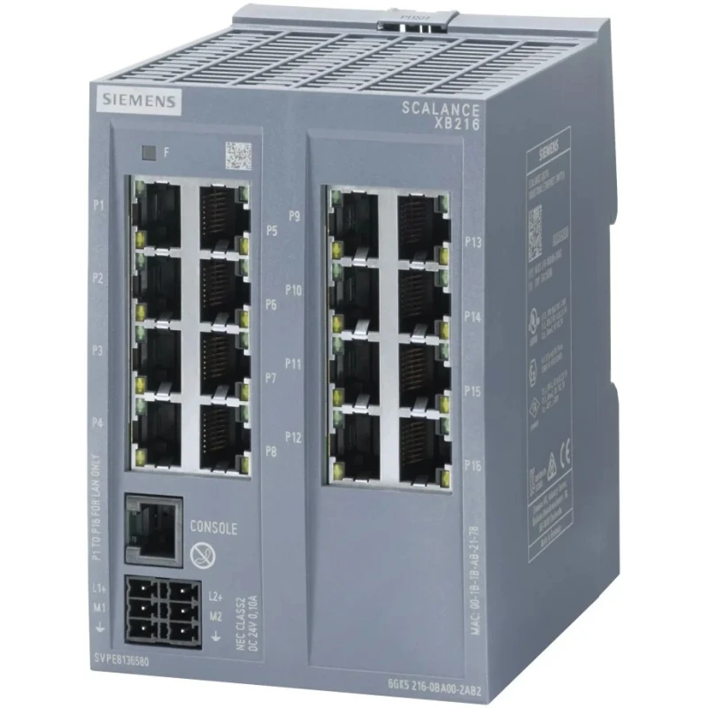 Siemens Managed Ethernet Switch Rack Mount 16 RJ-45 Ports 80x117x109mm 6GK5216-0BA00-2AB2