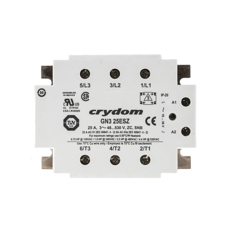 Crydom GN3 Series Solid State Relay Panel Mount 25A Load 600V AC Load 36V AC Control GN325ESZ