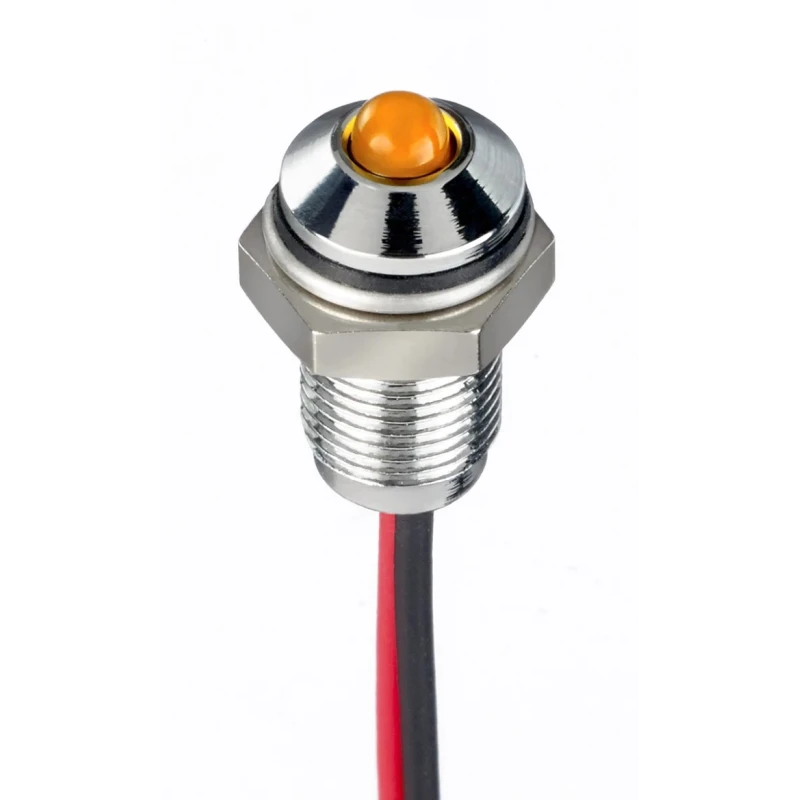 RS PRO Orange Panel Mount Indicator, 10.8V dc, 13.2V dc, 20mA, Lead Wire Termination, IP67, Prominent Bezel 171-3761