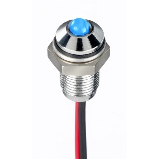 RS PRO Blue Panel Mount Indicator 10.8-13.2 V dc 20mA Lead Wire Termination IP67 Prominent Bezel Silver 171-3759