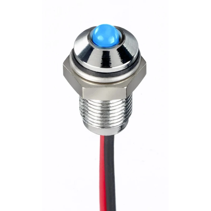 RS PRO Blue Panel Mount Indicator 10.8-13.2 V dc 20mA Lead Wire Termination IP67 Prominent Bezel Silver 171-3759