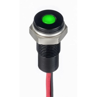 RS PRO Green Panel Mount Indicator, 10.8V DC, 13.2V DC, 20mA, Lead Wire Termination, IP67, Flush Bezel 171-3823