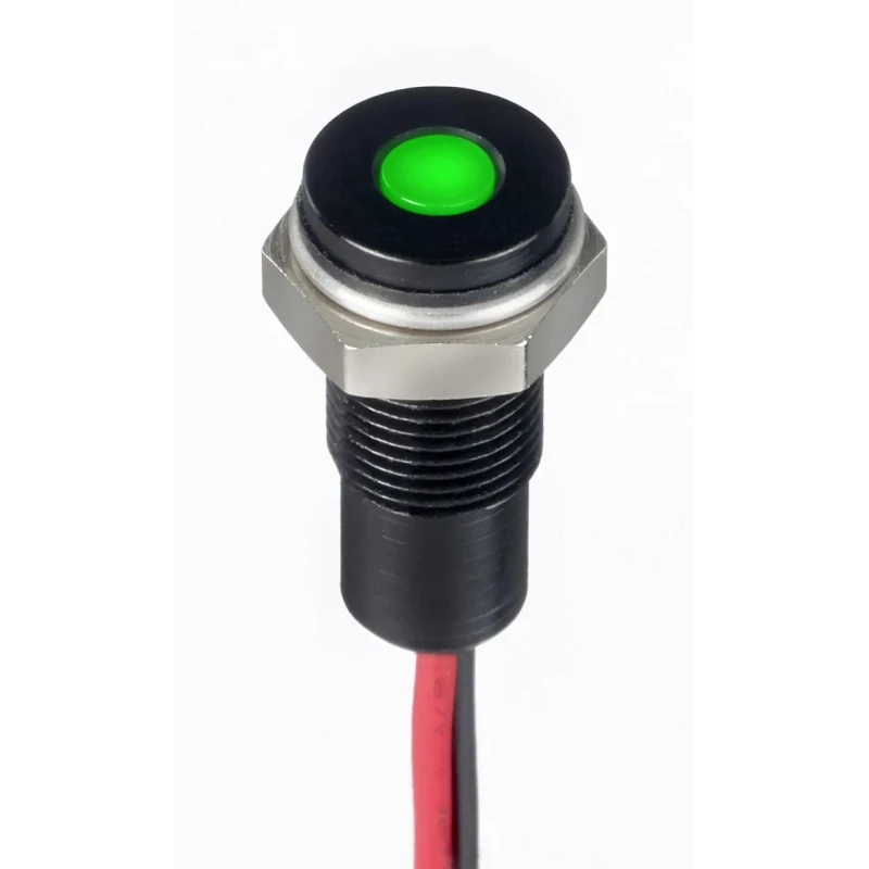 RS PRO Green Panel Mount Indicator, 10.8V DC, 13.2V DC, 20mA, Lead Wire Termination, IP67, Flush Bezel 171-3823