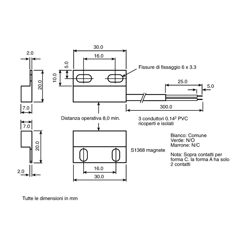 Assemtech Reed Switch Rectangular Body Black Polypropylene Housing 240V AC 0.5A S1366