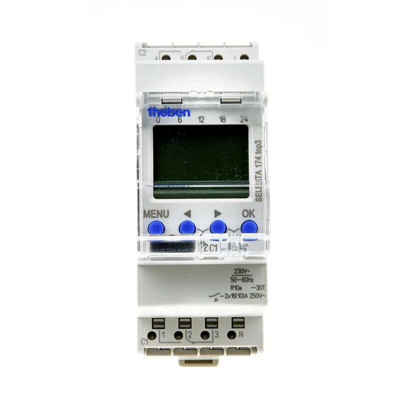 Theben Digital TOP3 DIN Rail Time Switch, 2-Channel DPDT, 230V AC, Astronomical Weekly Programmable TOP3