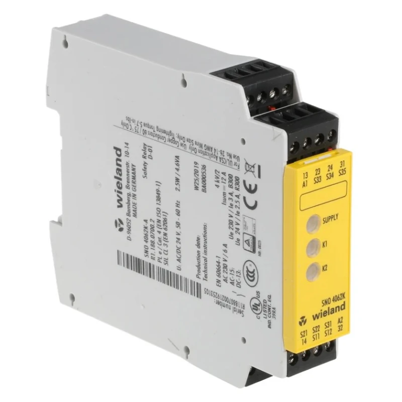 Wieland 24V ac/dc Safety Relay with 2 Safety Contacts and 1 Auxiliary Contact SNO 4062K-A-00C