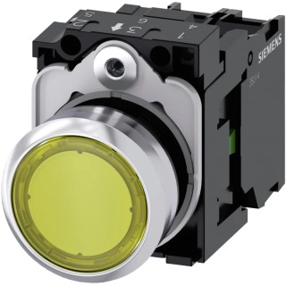 Siemens SIRIUS ACT Illuminated Push Button Complete Unit, Panel Mount, 22 mm Cutout, Yellow, SPST 3SU1152-0AB30-1BA0