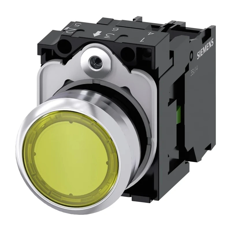 Siemens SIRIUS ACT Illuminated Push Button Complete Unit, Panel Mount, 22 mm Cutout, Yellow, SPST 3SU1152-0AB30-1BA0