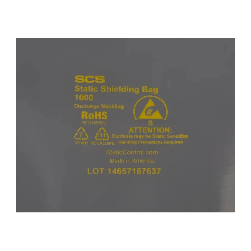 SCS Anti-Static Bag Clear Static Shielding, Dissipative 305mm Width x 610mm Length 0.07mm Thickness Model 1001224