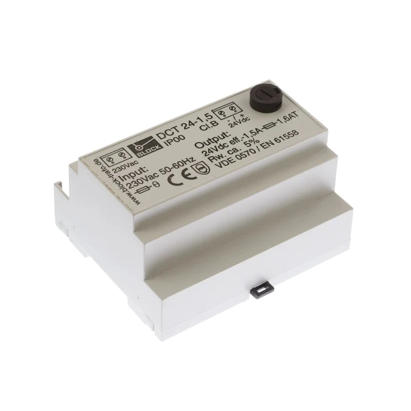 Block Linear DIN Rail Power Supply 230V AC Input 24V DC, 1.50A Output, 36W Power DCT24/1.5