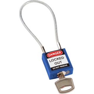RS PRO Blue 1-Lock Lockout Rugged Reinforced Nylon Body with Sheathed Steel Cable Keyed COMPACT CABLE PADLOCK BLUE 20CM KD