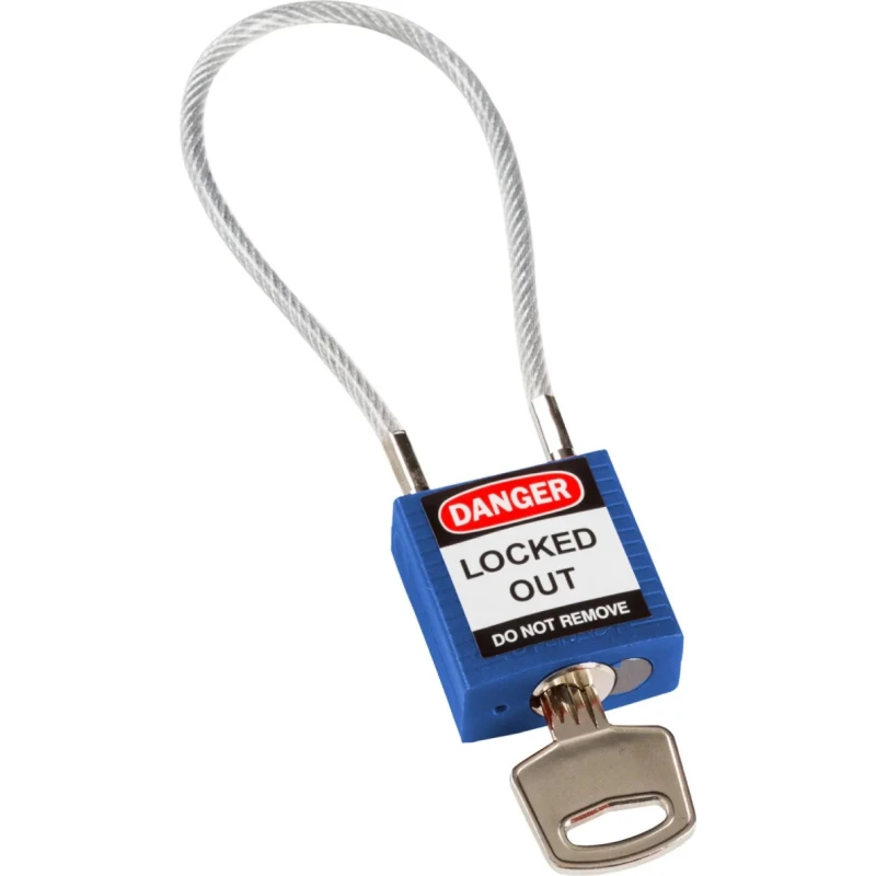 RS PRO Blue 1-Lock Lockout Rugged Reinforced Nylon Body with Sheathed Steel Cable Keyed COMPACT CABLE PADLOCK BLUE 20CM KD